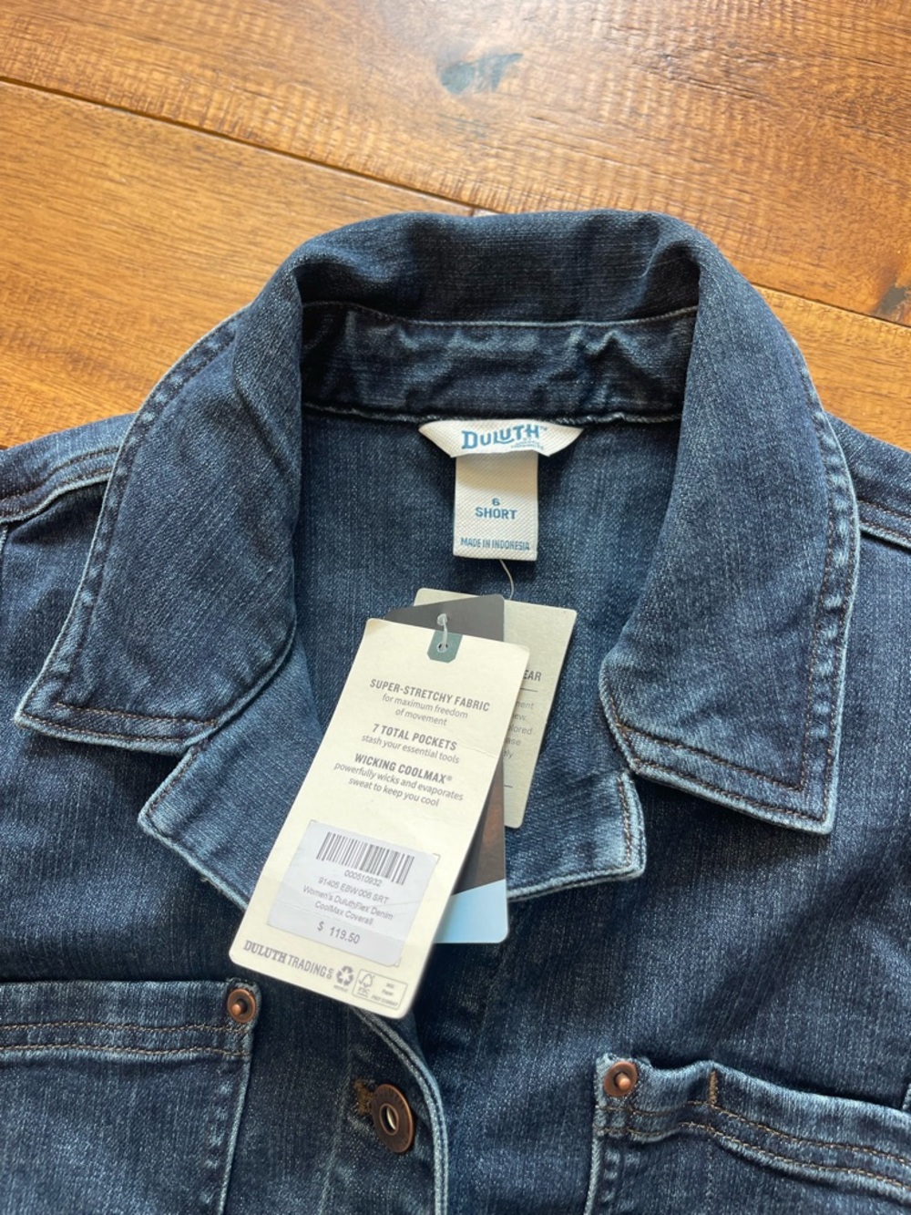 Duluth Trading Double Flex Denim COOLMAX Coverall Women 6 Short Stretch Workwear - Picture 3 of 16